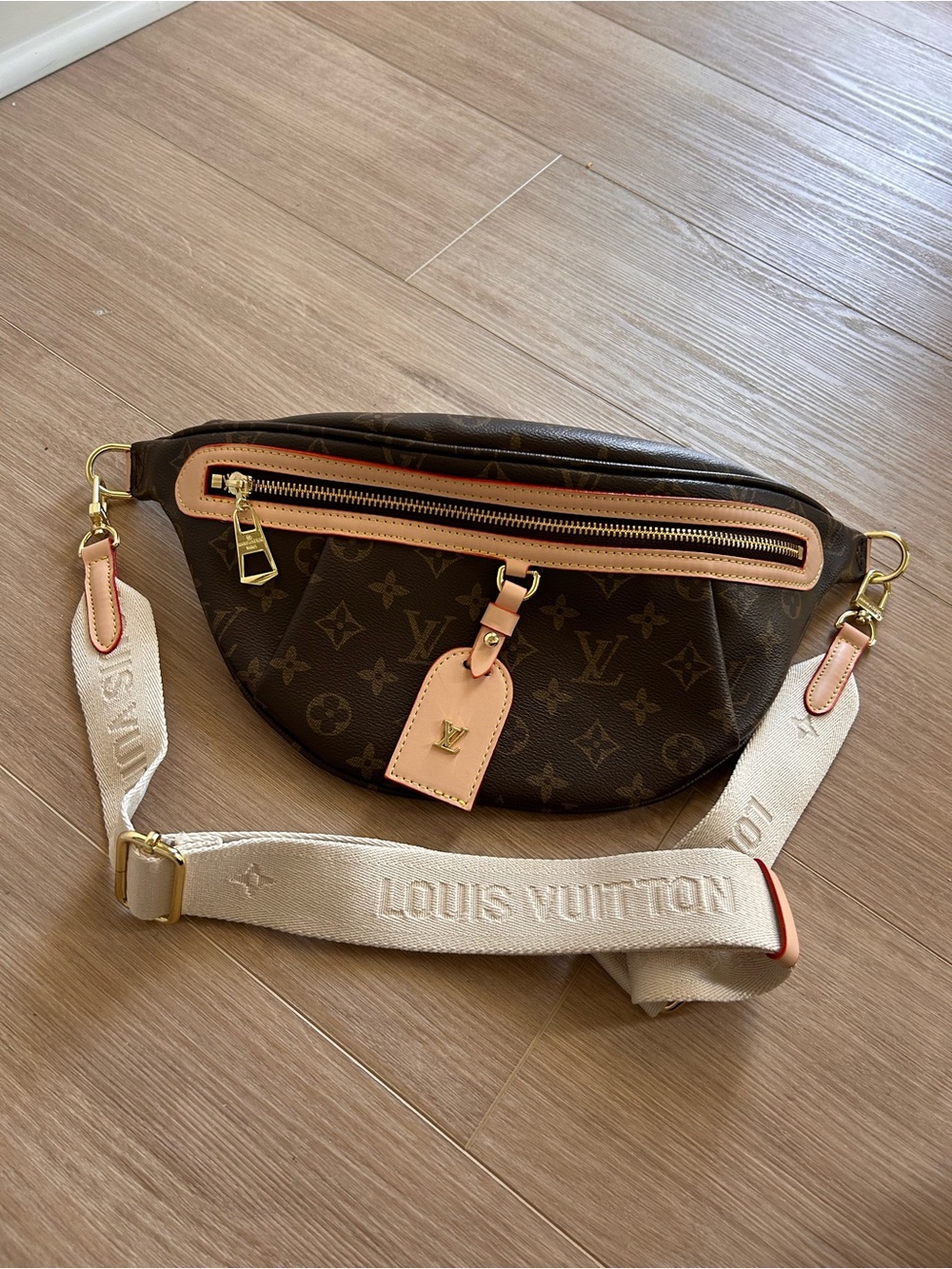 Louis Vuitton Brown Monogram Bumbag With Cream Strap